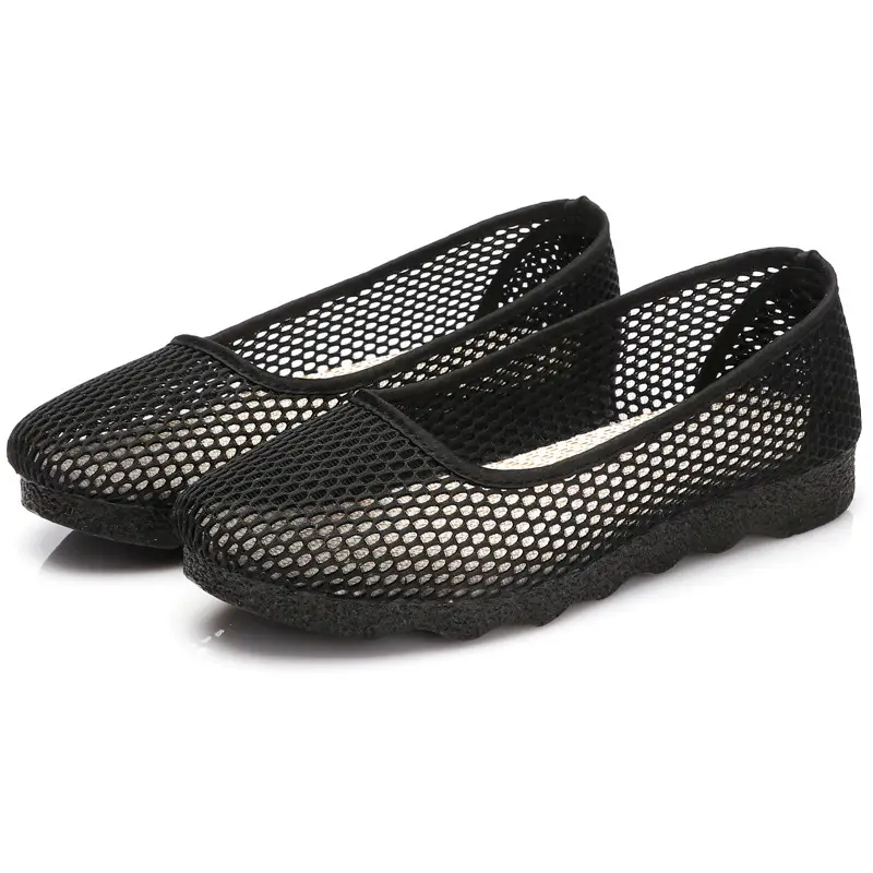 Summer Women's mesh shoes slip-on black work shoes breathable soft bottom mesh women's shoes comfortable mesh hollow out mom shoes