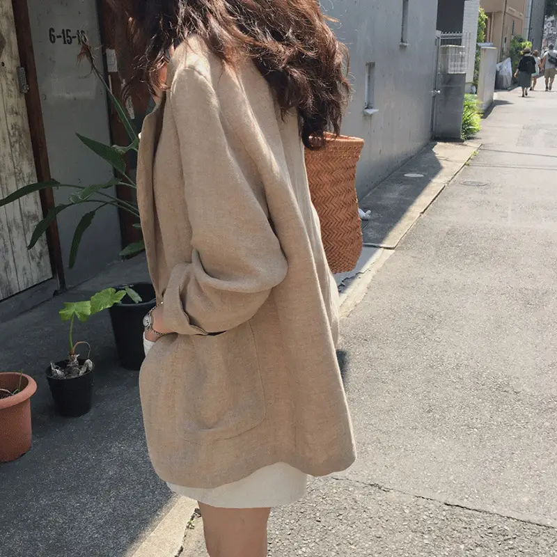 2024 Cotton Linen Blazer for Women Loose Fit British Style