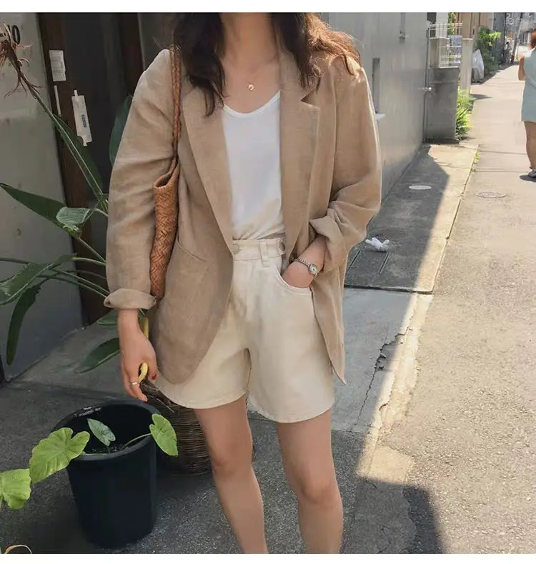 2024 Cotton Linen Blazer for Women Loose Fit British Style — feature 5