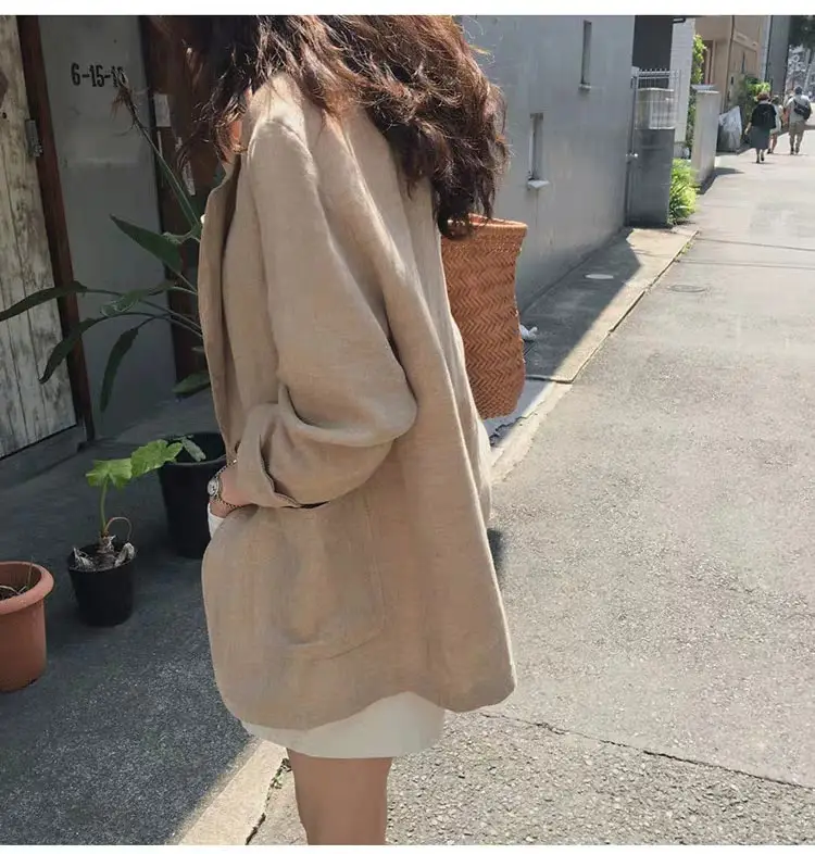 2024 Cotton Linen Blazer for Women Loose Fit British Style — feature 8