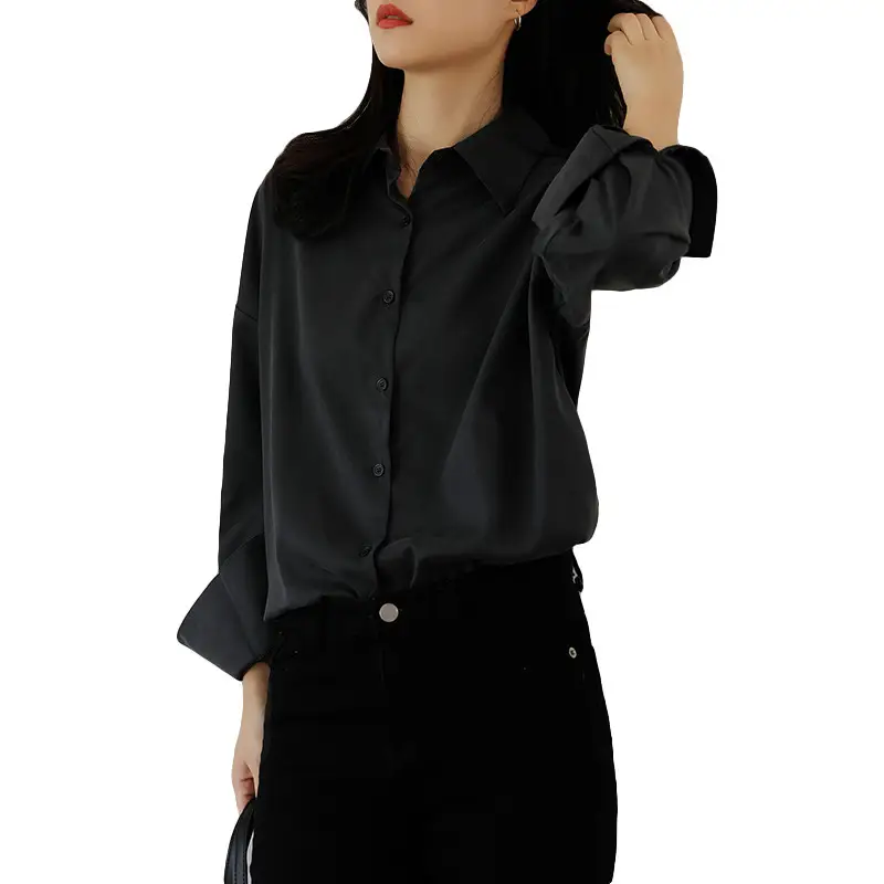 Grey Long Sleeve Button Down Shirt for Women - Image 4