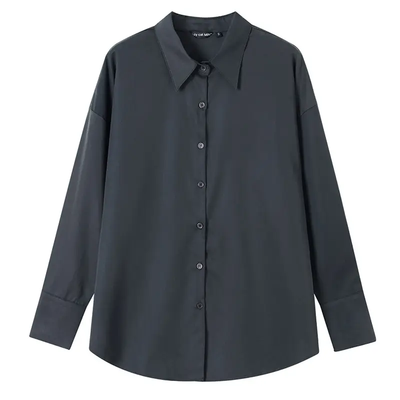 Grey Long Sleeve Button Down Shirt for Women - Image 5
