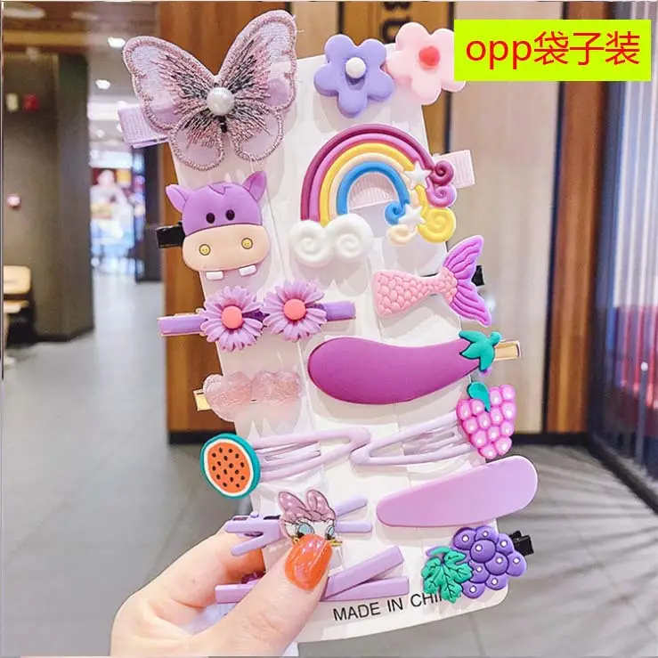 14-Piece Rainbow Fruit Flower Animal Hairpin Set for Girls - Image 3