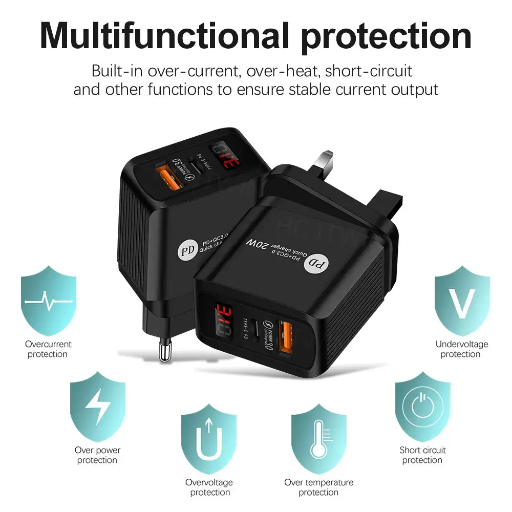 20WPD + QC Fast Charging Charger for Apple Android Mobile