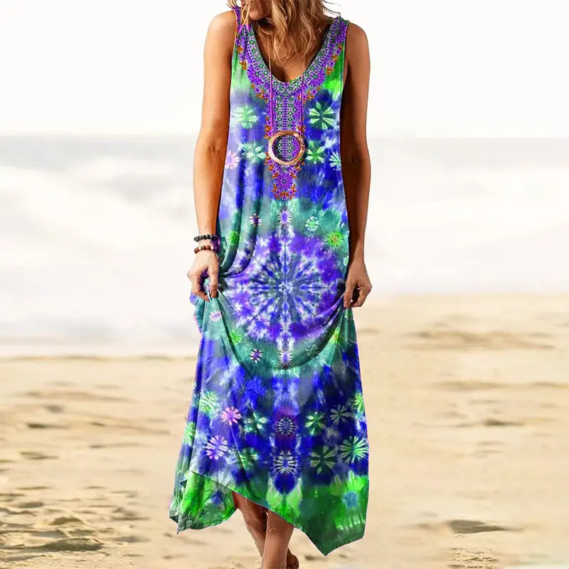 2023 Ethnic Printed Vest Dress Long Skirt for Women