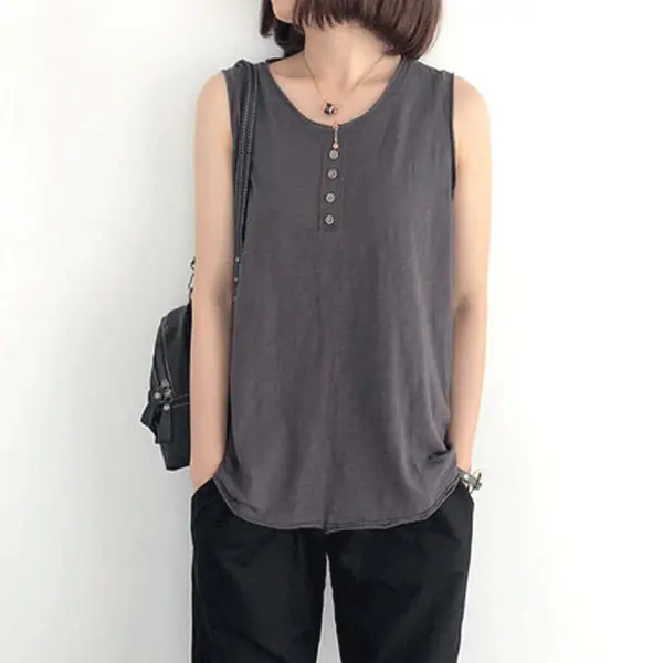 Women's Brown Sleeveless Vest Summer Top Loose Fit