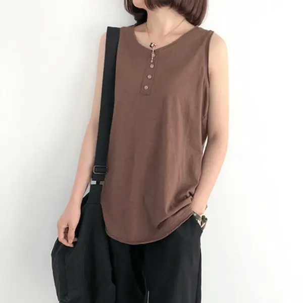 Women's Brown Sleeveless Vest Summer Top Loose Fit
