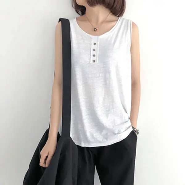 Women's Brown Sleeveless Vest Summer Top Loose Fit
