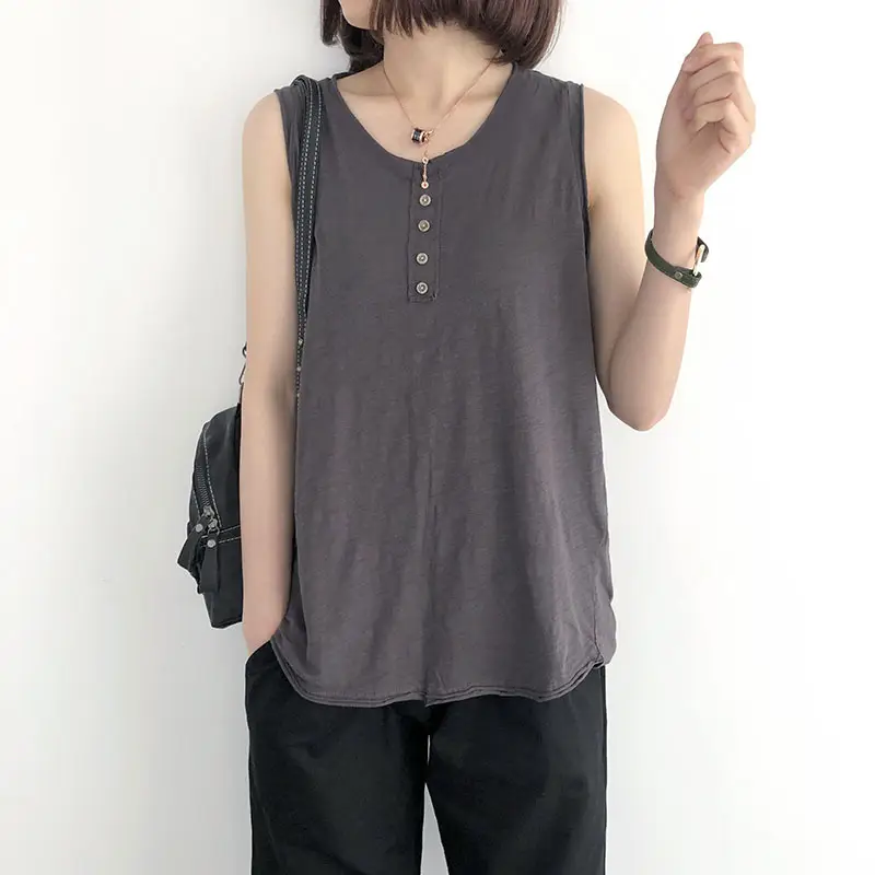 Women's Brown Sleeveless Vest Summer Top Loose Fit