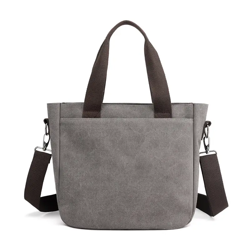 Large Capacity Women's Canvas Shoulder Bag Grey - Image 7