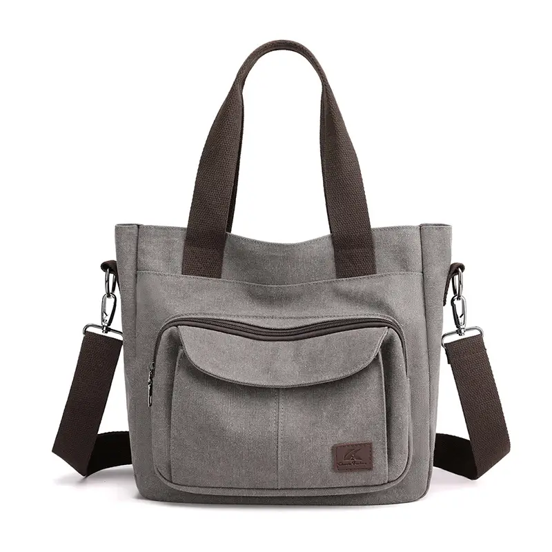 Large Capacity Women's Canvas Shoulder Bag Grey - Image 4