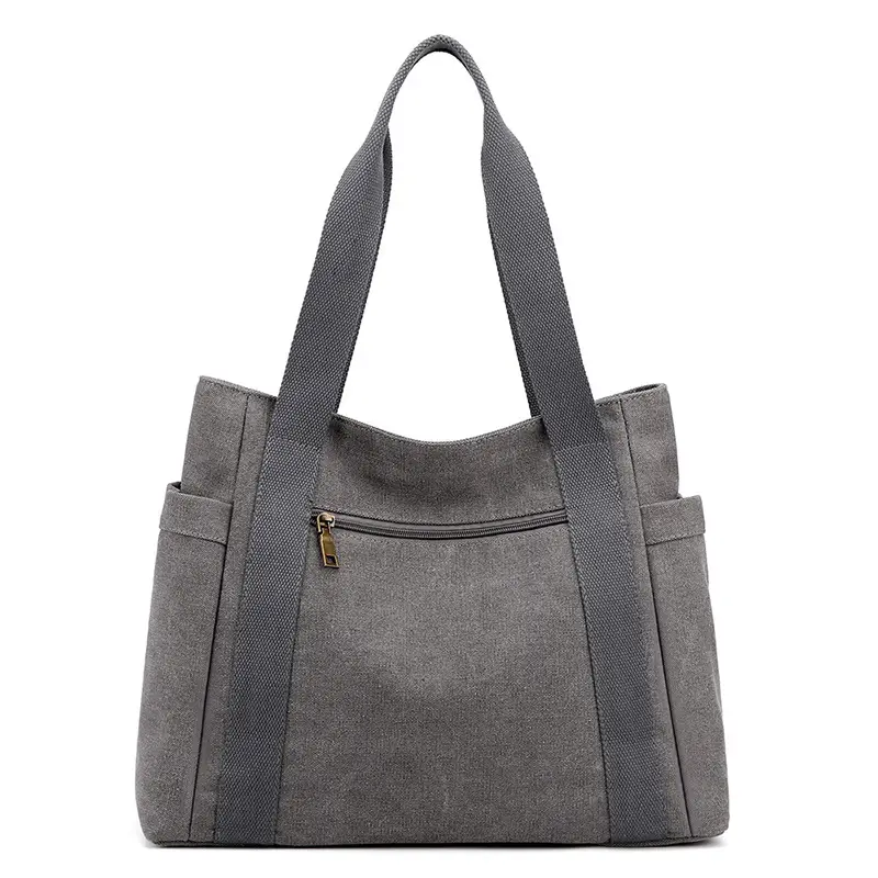Grey Canvas Handheld Shoulder Bag for Women Large Capacity - Image 7