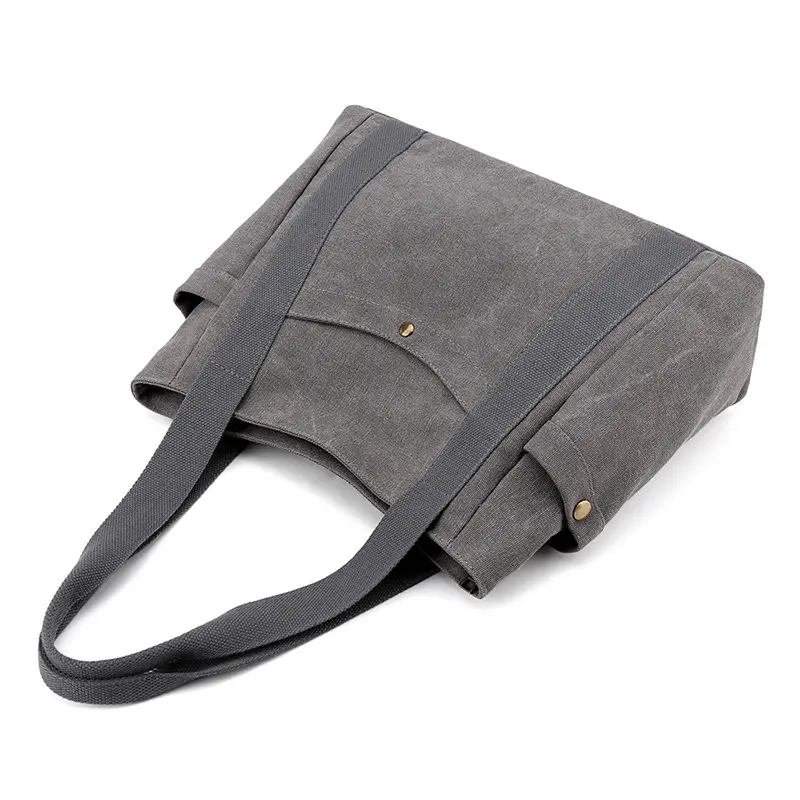 Grey Canvas Handheld Shoulder Bag for Women Large Capacity - Image 10
