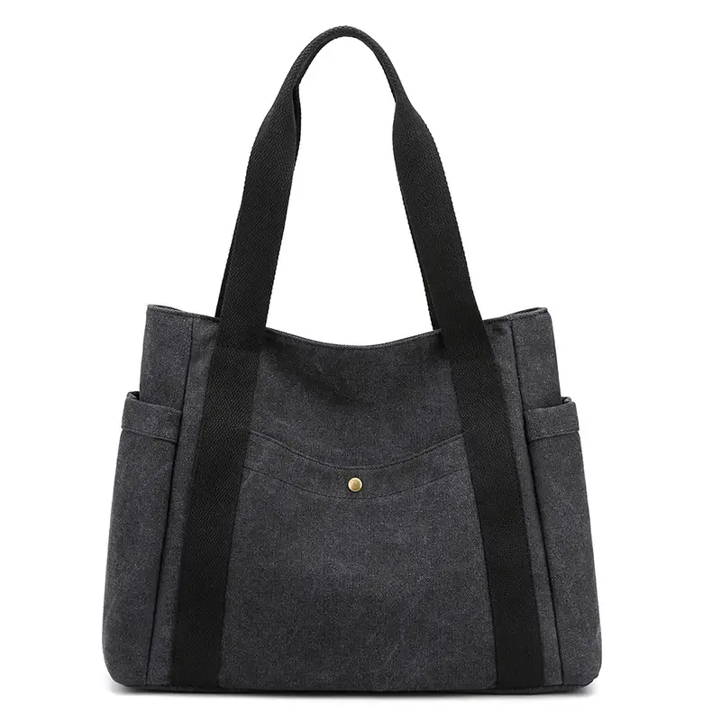 Grey Canvas Handheld Shoulder Bag for Women Large Capacity - Image 2