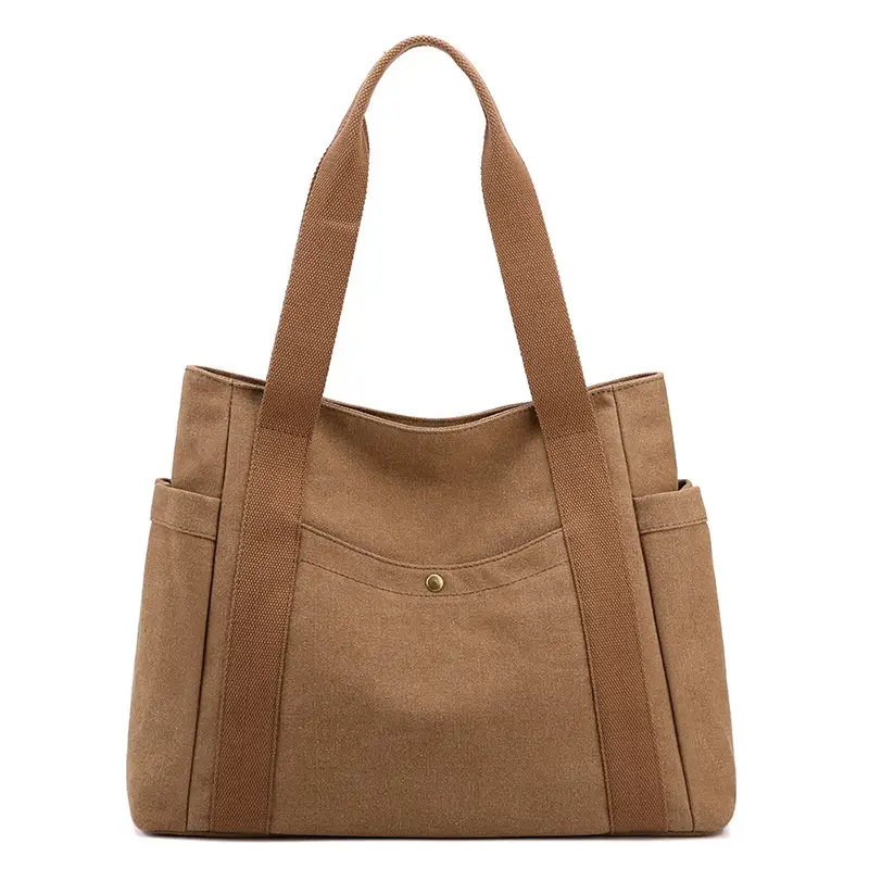 Grey Canvas Handheld Shoulder Bag for Women Large Capacity - Image 3