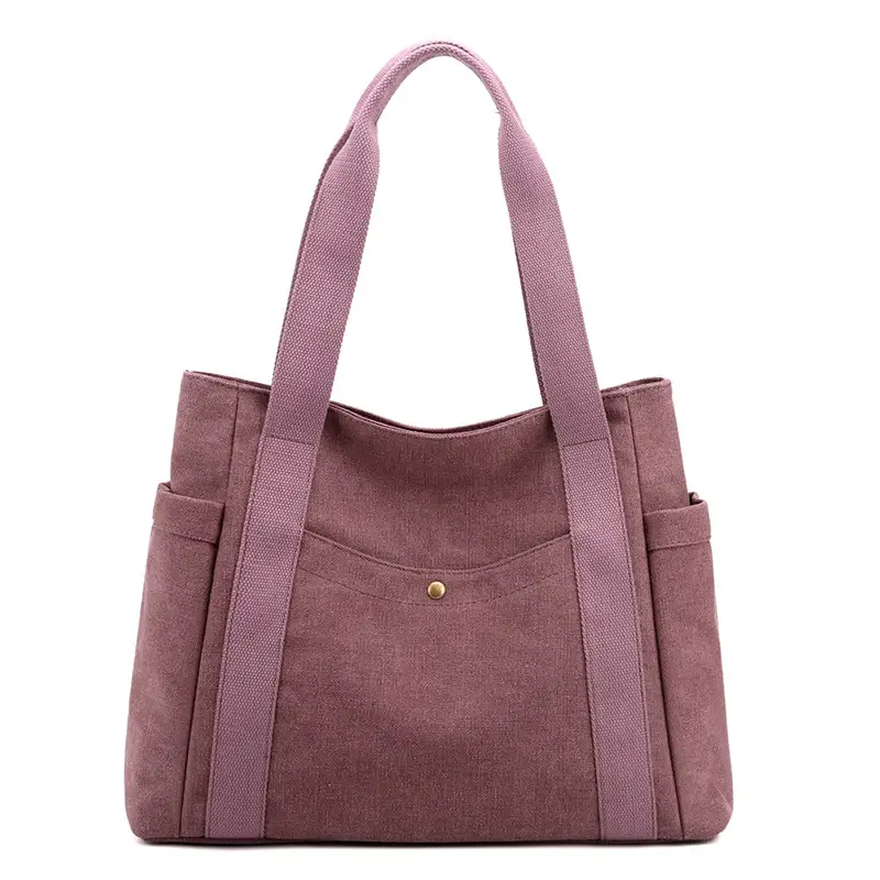 Grey Canvas Handheld Shoulder Bag for Women Large Capacity - Image 5