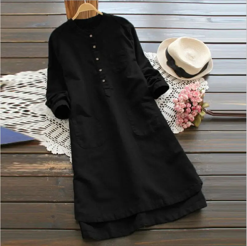 24" Long Sleeve Cotton Linen Kurta for Women Large - Image 4