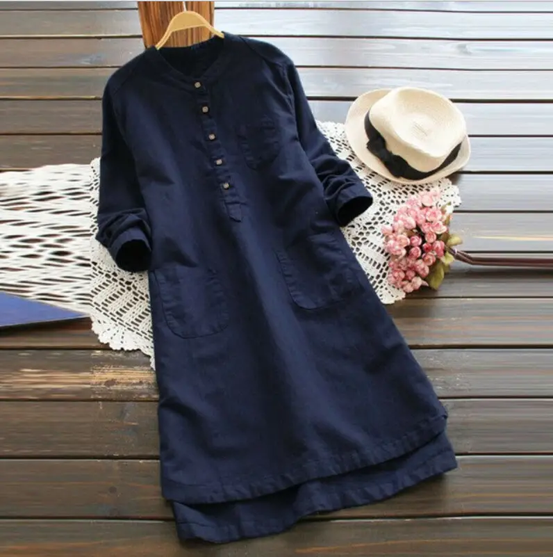 24" Long Sleeve Cotton Linen Kurta for Women Large - Image 7