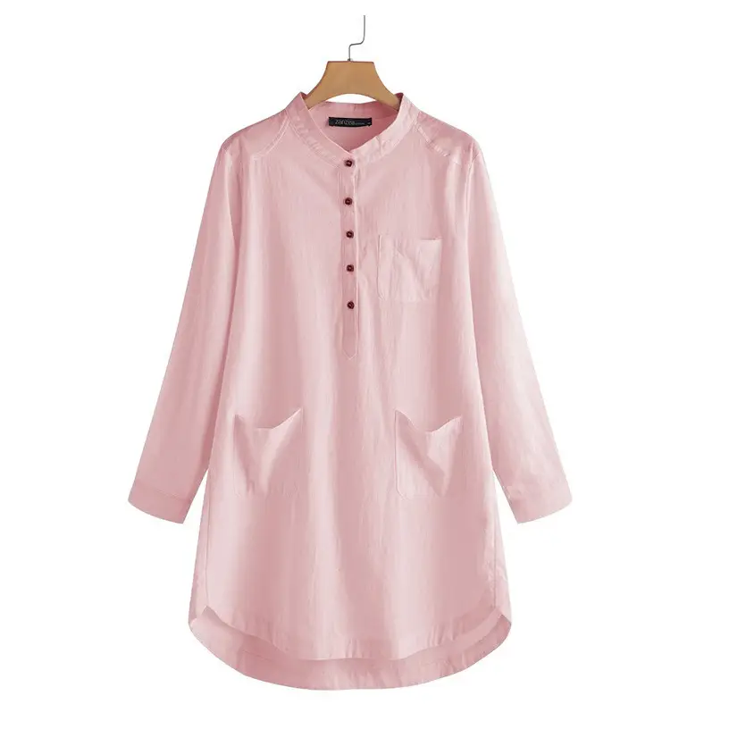24" Long Sleeve Cotton Linen Kurta for Women Large - Image 8