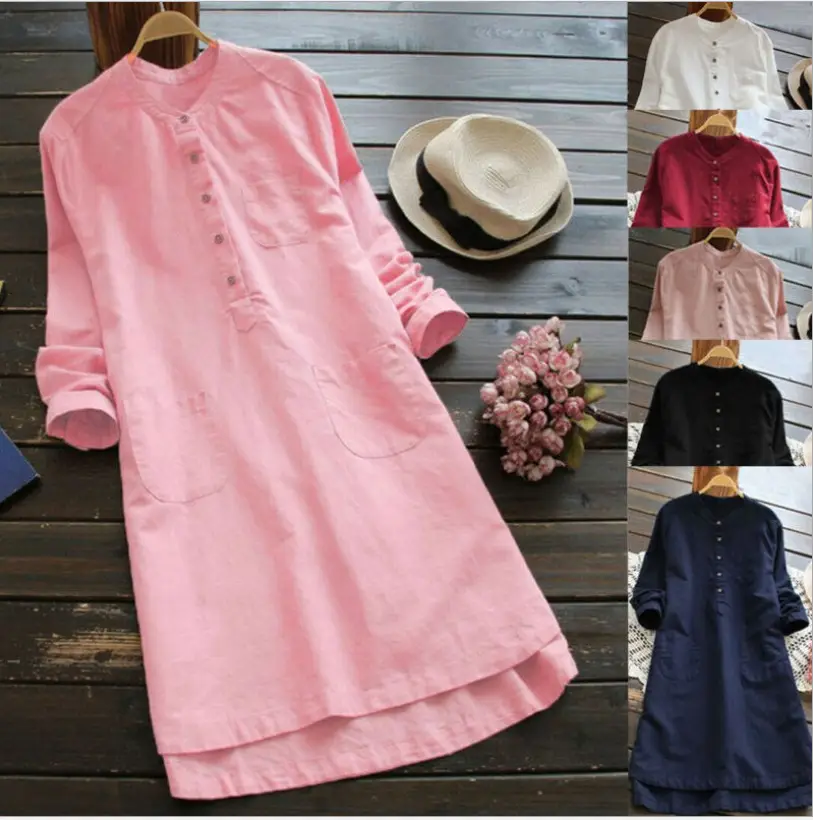 24" Long Sleeve Cotton Linen Kurta for Women Large — feature 5