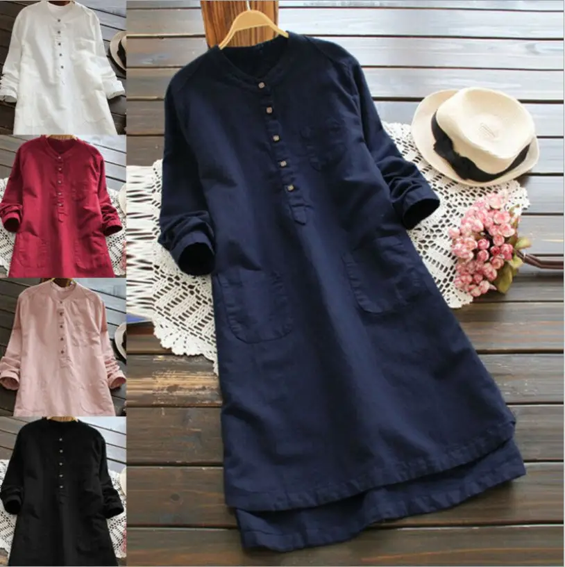 24" Long Sleeve Cotton Linen Kurta for Women Large — feature 6