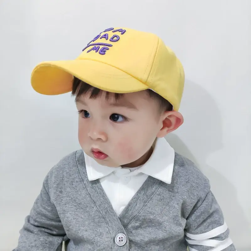 Yellow Mom Dad Me Peaked Cap for Boys Girls — feature 3