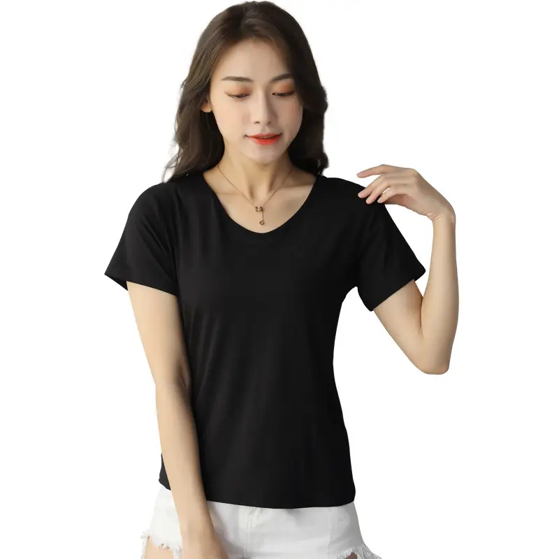 Women Black V Neck T-Shirt Large Summer Wear - Image 11