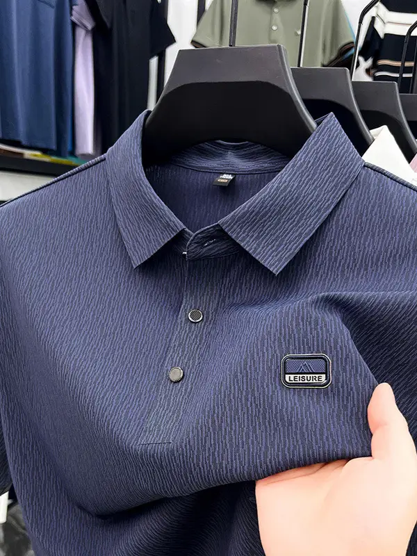 Men's Blue Cotton Polo Shirt Summer Casual Work Style - Image 7