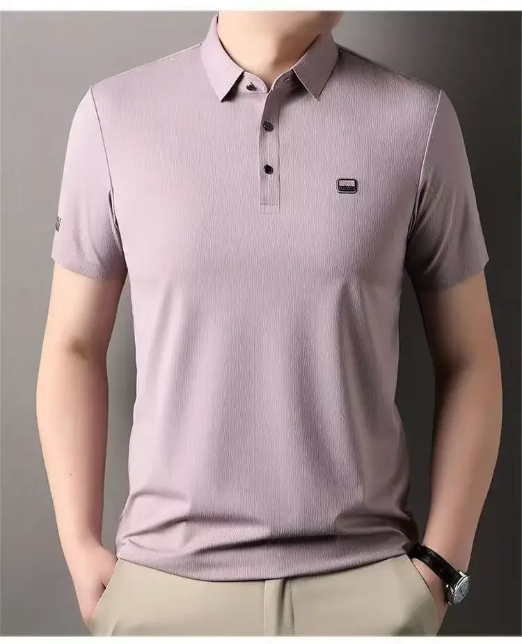 Men's Blue Cotton Polo Shirt Summer Casual Work Style — feature 2
