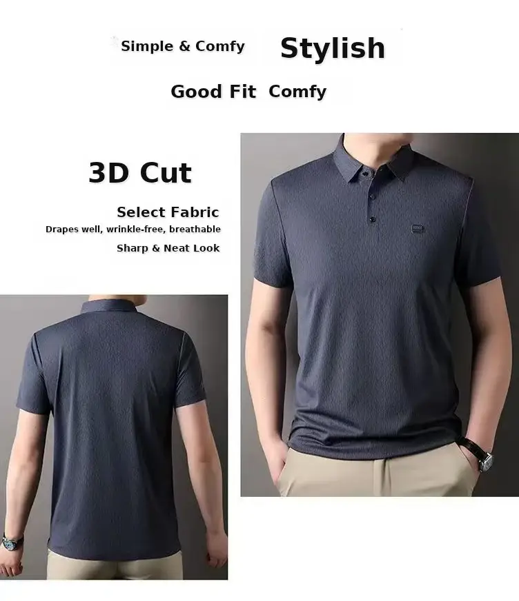 Men's Blue Cotton Polo Shirt Summer Casual Work Style — feature 3