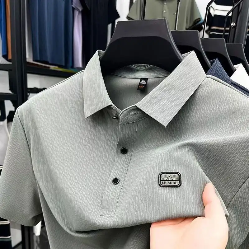 Men's Blue Cotton Polo Shirt Summer Casual Work Style — feature 4