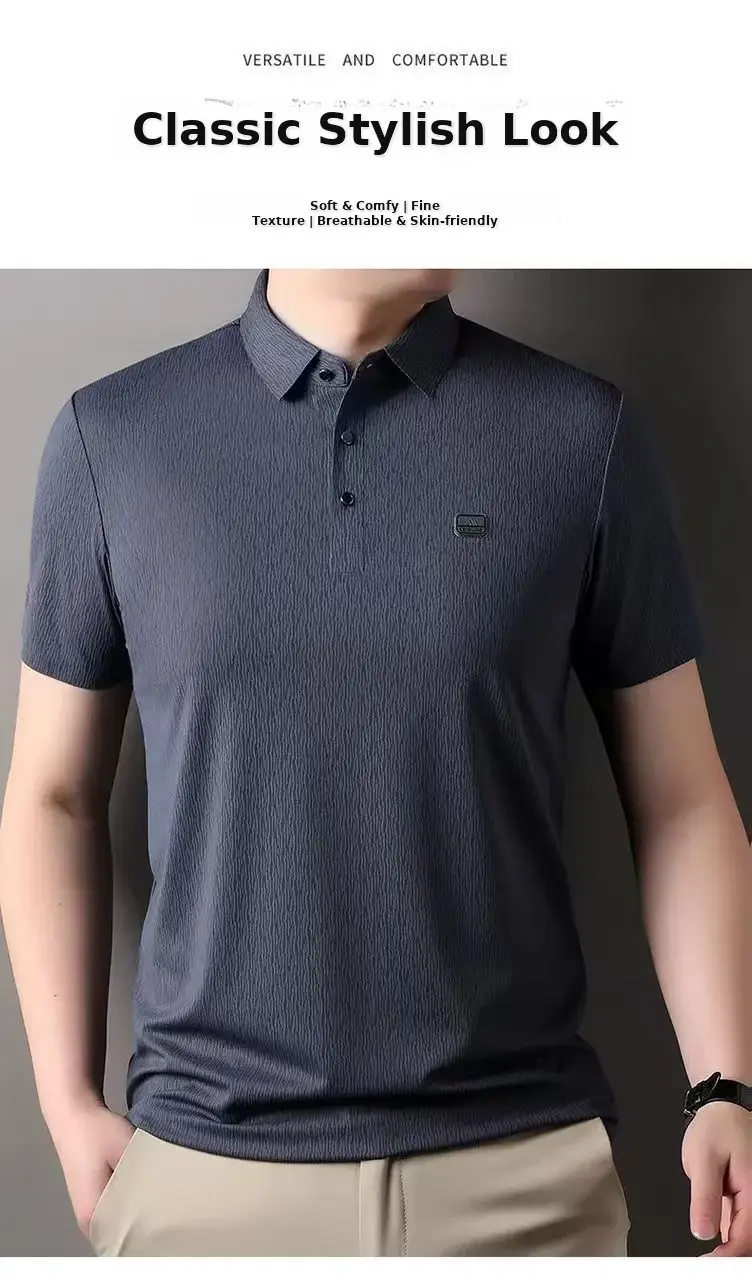 Men's Blue Cotton Polo Shirt Summer Casual Work Style — feature 8