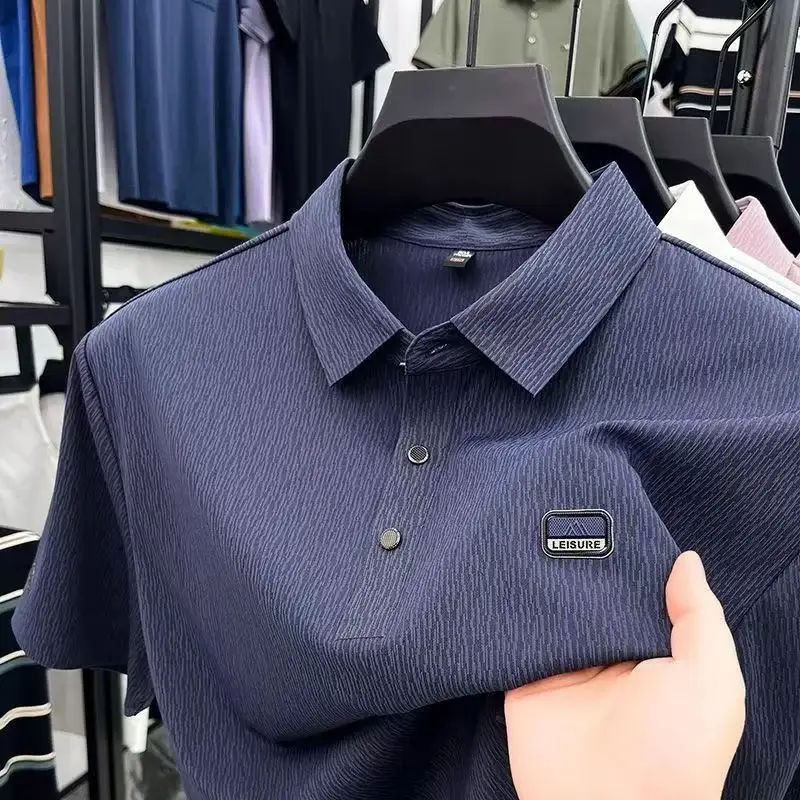 Men's Blue Cotton Polo Shirt Summer Casual Work Style — feature 9