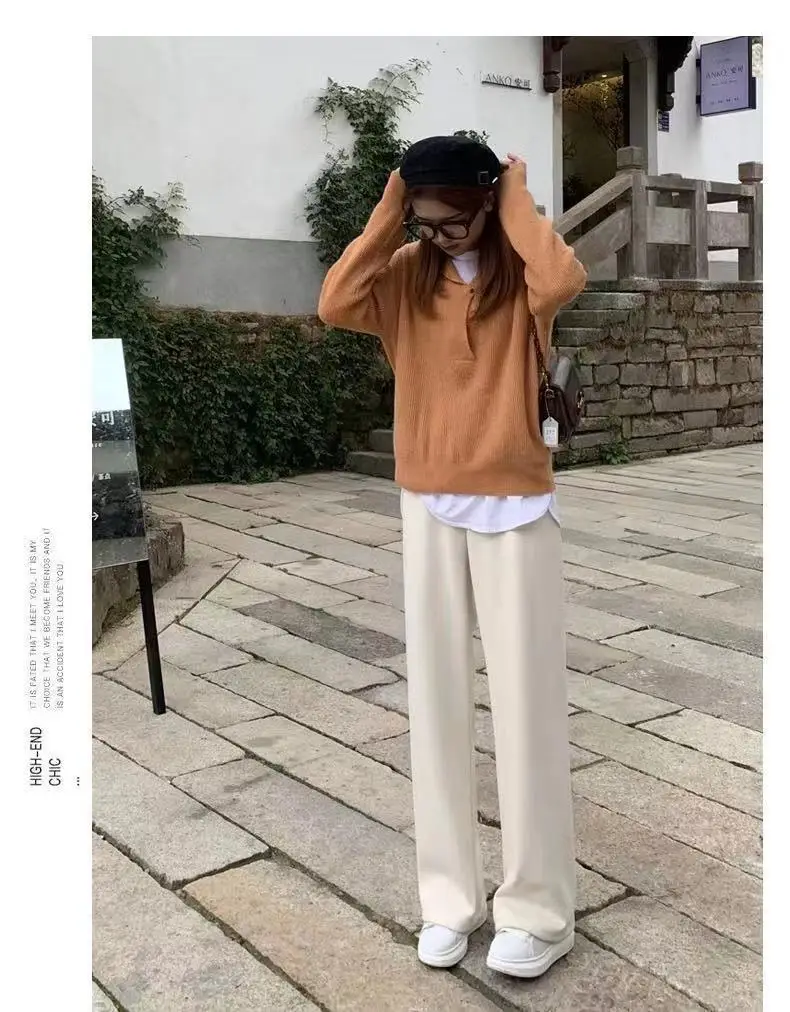 Women's Wide Leg Pants Thin Draping High Waist Casual Set — feature 10