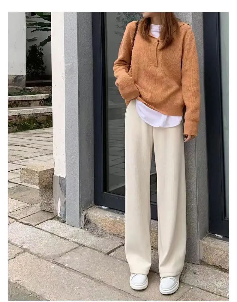 Women's Wide Leg Pants Thin Draping High Waist Casual Set — feature 8