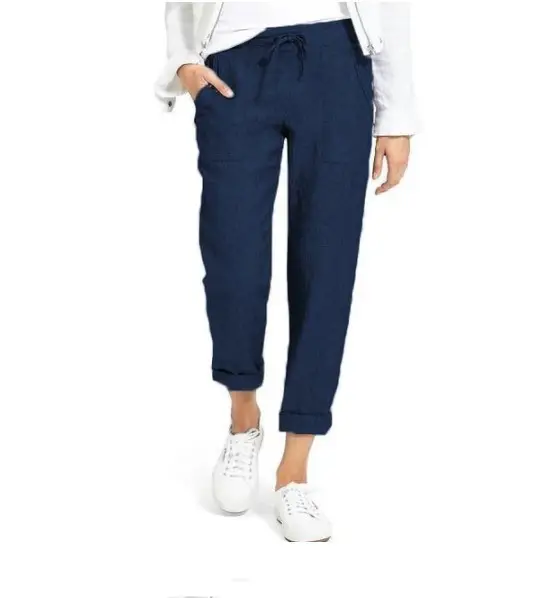 Women Maroon Drawstring High Waist Cotton Pants Large - Image 8