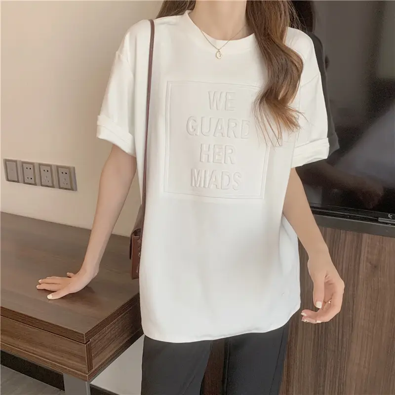 2024 Summer Plus Size Loose Letter Print T-Shirt