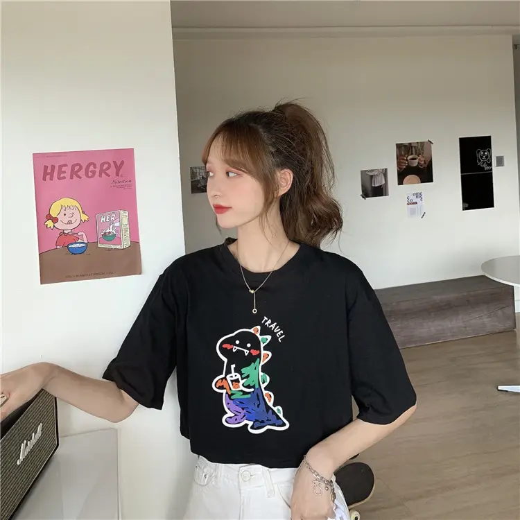 Women Loose Short Sleeve Cartoon Print T-Shirt 2025 - Image 5