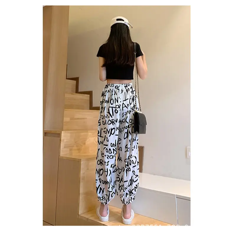 Women Chiffon Printed Jogger Pants Cool Loose Fit - Image 5