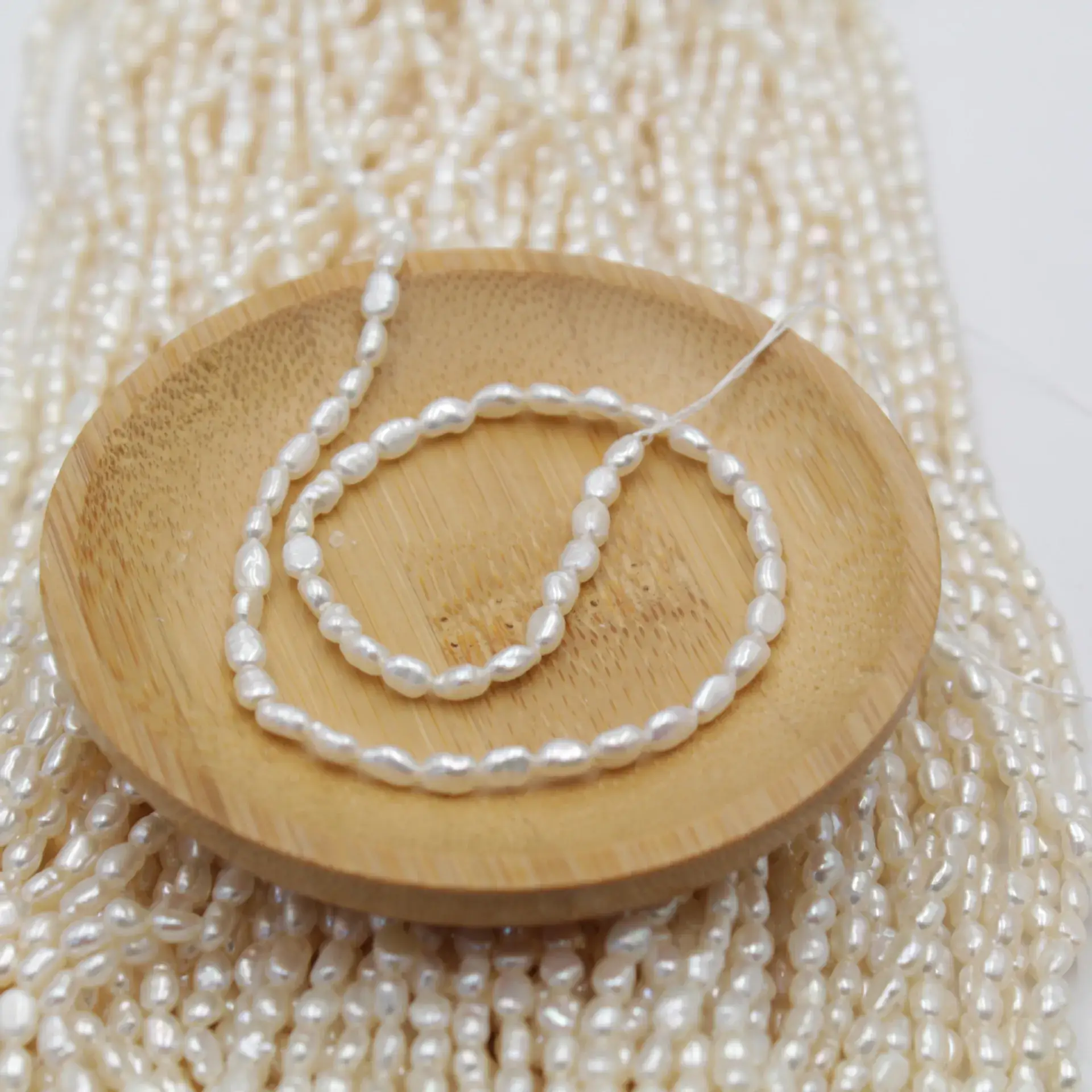 Small Baroque Pearl Necklace 3-4mm Straight Hole - Image 3