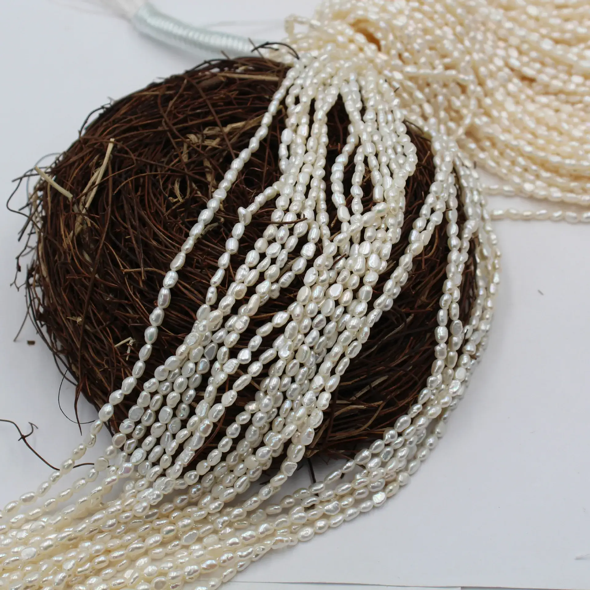 Small Baroque Pearl Necklace 3-4mm Straight Hole - Image 4