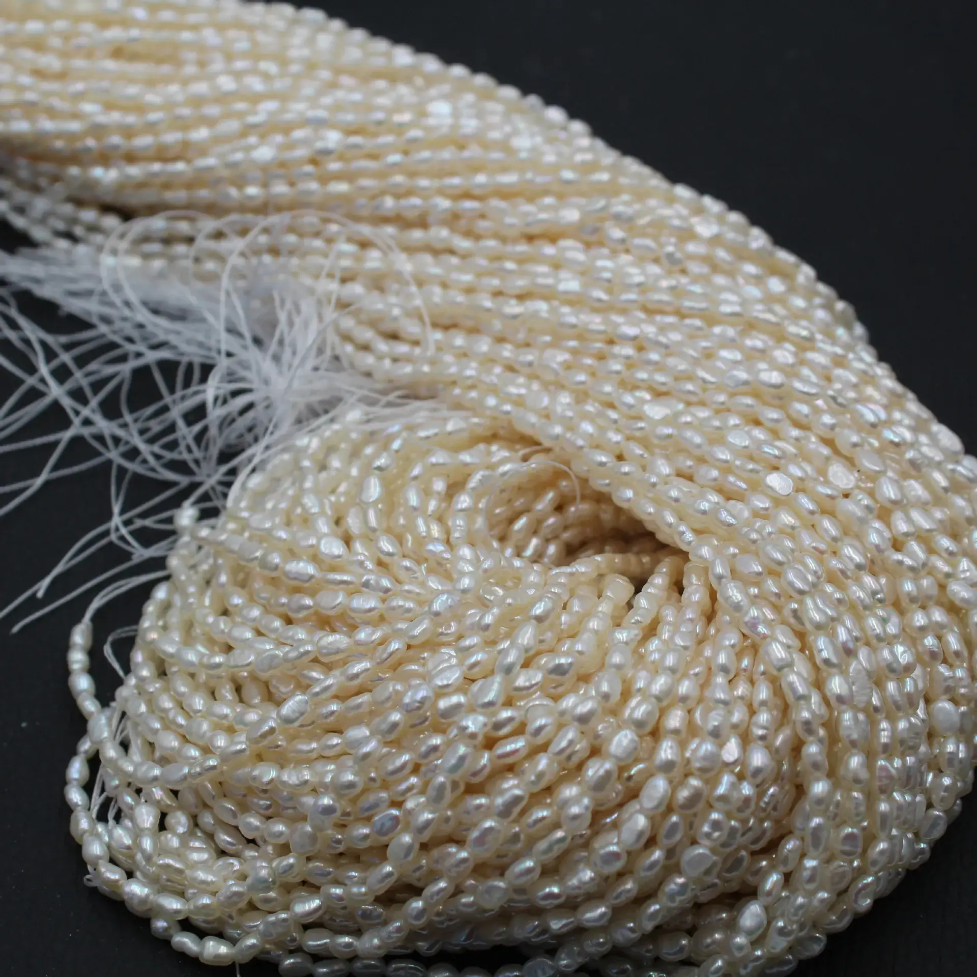 Small Baroque Pearl Necklace 3-4mm Straight Hole - Image 5