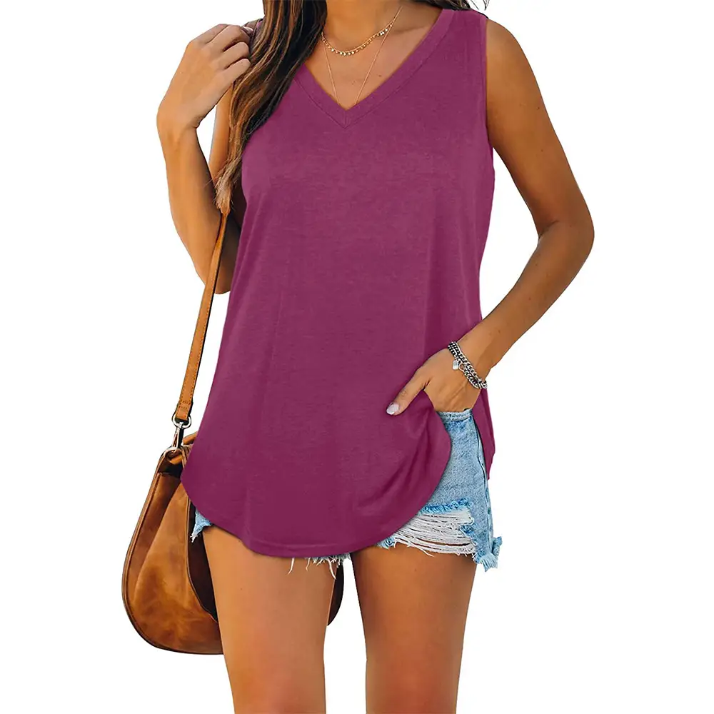 V-Neck Sleeveless Vest T-Shirt Mint Green Women — feature 23