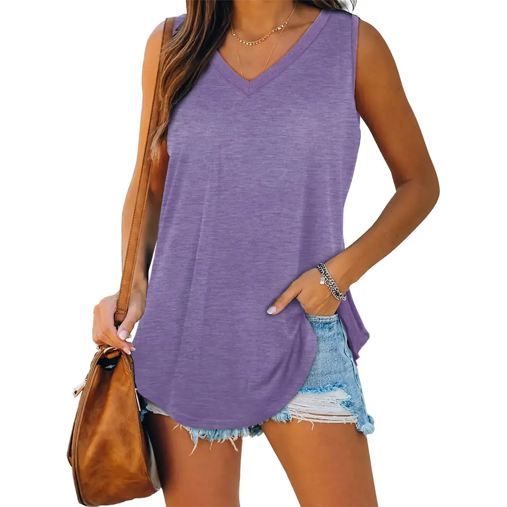V-Neck Sleeveless Vest T-Shirt Mint Green Women - Image 16