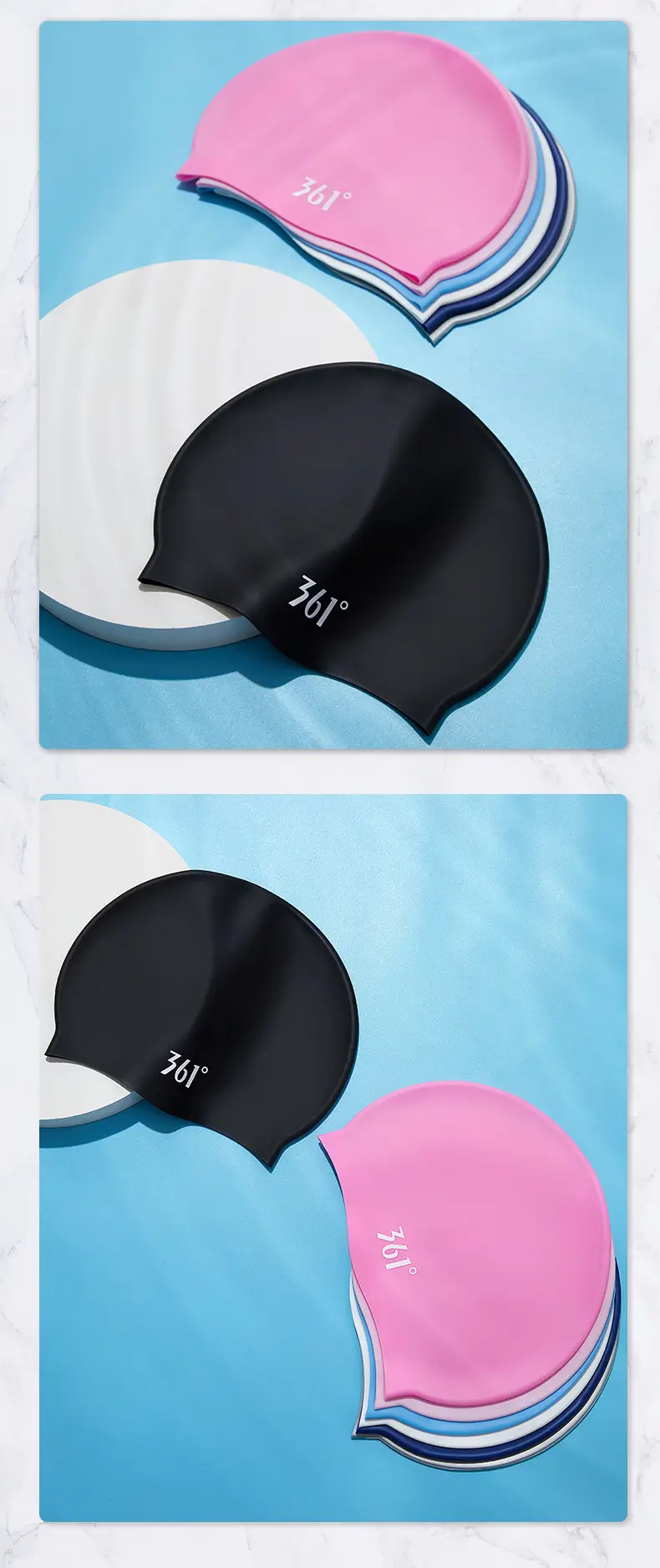 361 Swimming Cap Adult Unisex Professional Waterproof Comfortable Silicone Cap Fashion Large Size Training Swimming Cap — feature 18