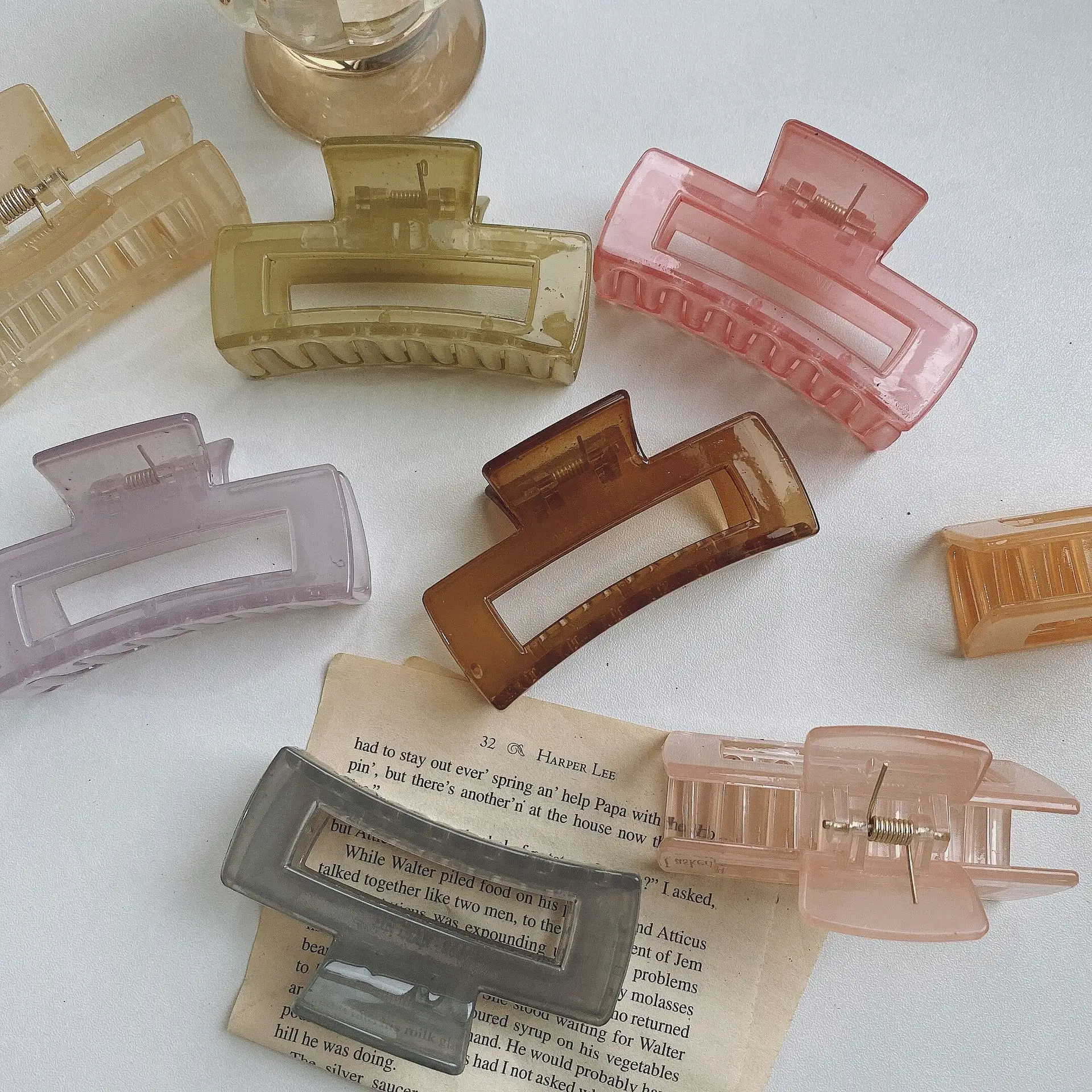 Jelly Color Square Hair Clips Medium Women's Frosted