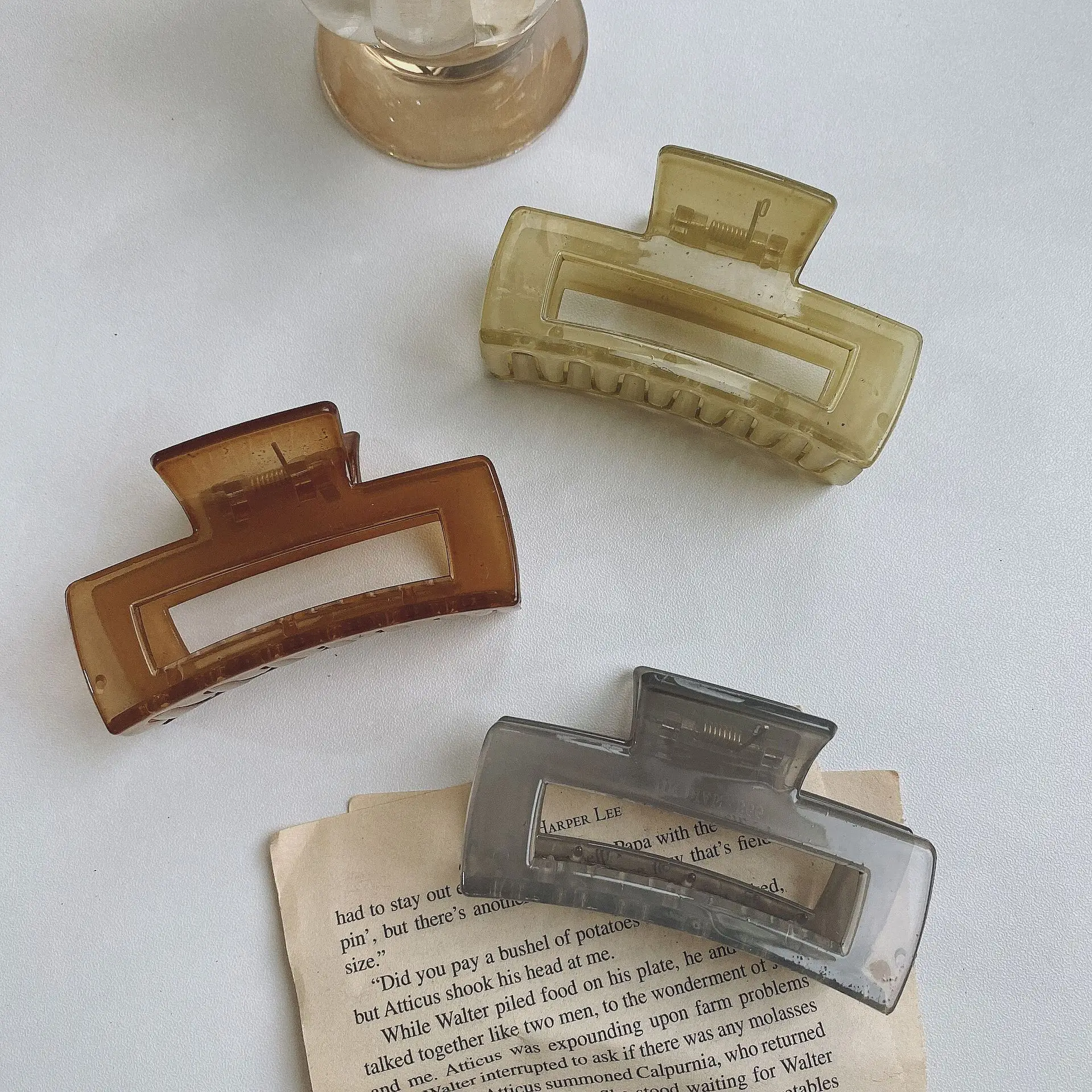 Jelly Color Square Hair Clips Medium Women's Frosted
