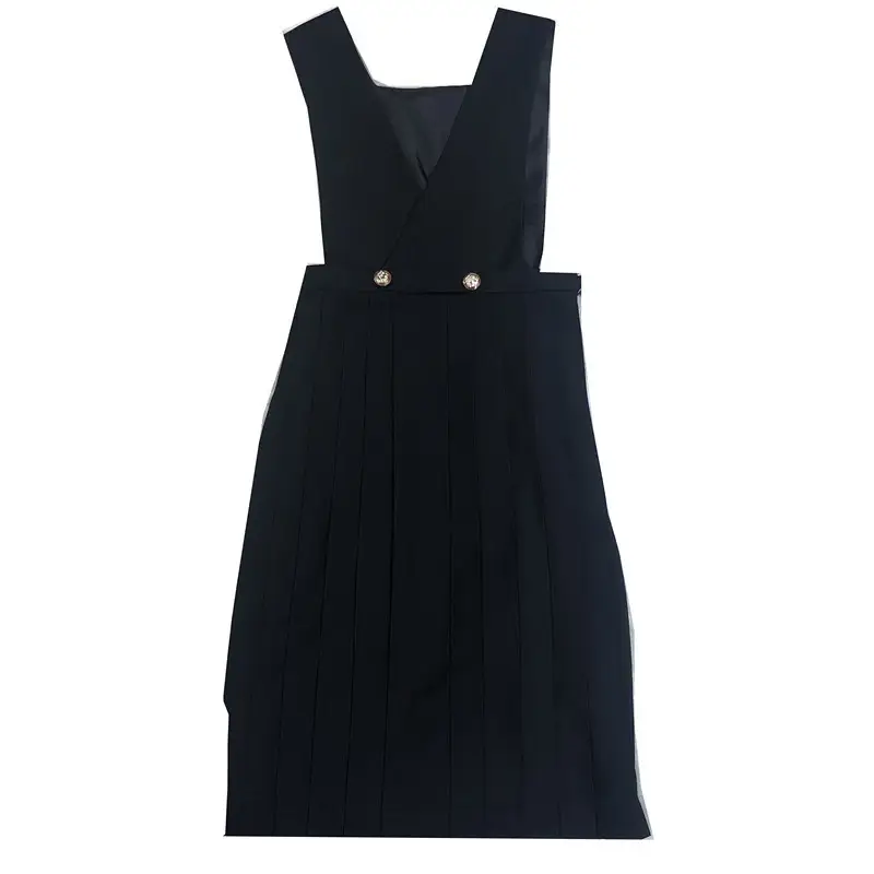 Black Pleated Vest Dress for Girls V-Neck - Image 5