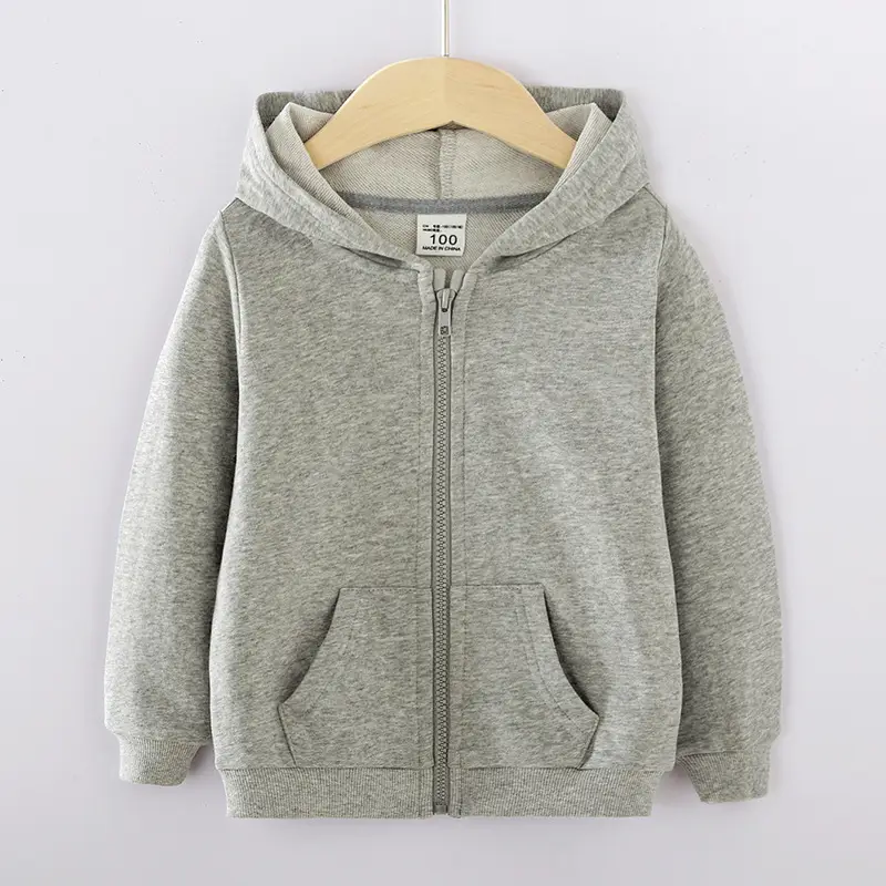 Gray Full-Zip Hooded Zipper Jacket for Boys Girls - Image 4