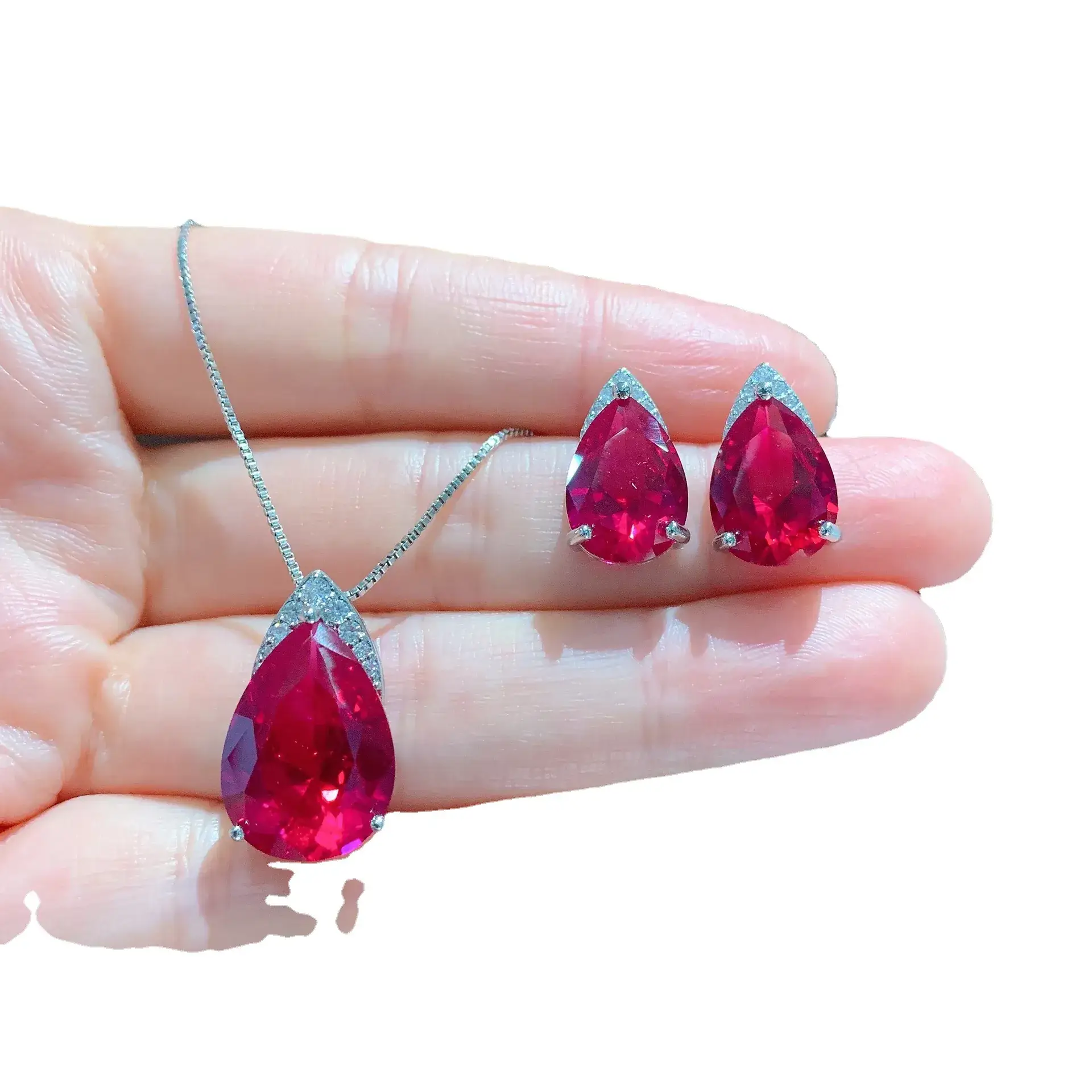 Red Glass Earrings Necklace Set for Women - Image 7
